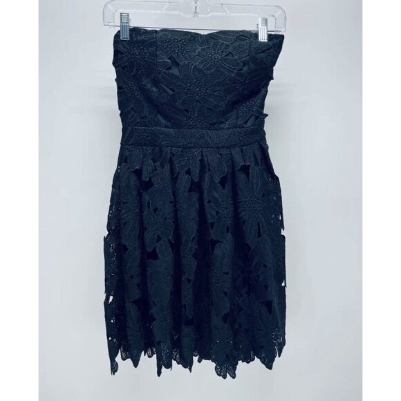 Sans Souci Women's Floral Lace Mini Dress Size Small Black Strapless New - Picture 8 of 11